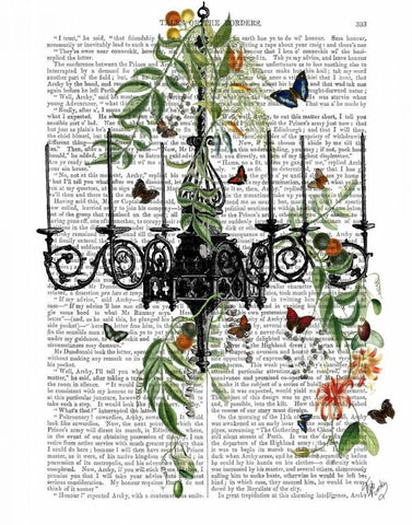 Chandelier With Vines and Butterflies Black Ornate Wood Framed Art Print with Double Matting by Fab Funky