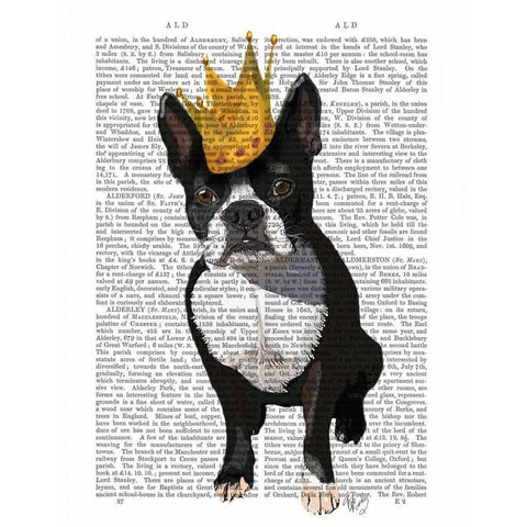 Boston Terrier And Crown Black Modern Wood Framed Art Print by Fab Funky