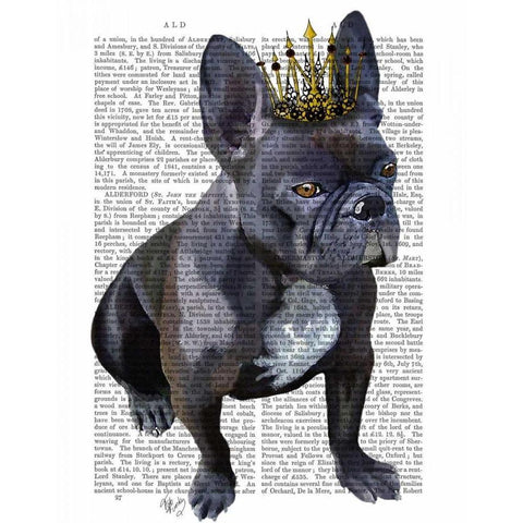 French Bulldog King White Modern Wood Framed Art Print by Fab Funky