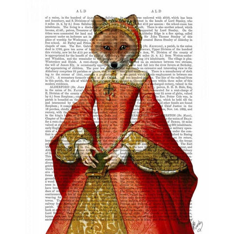 Fox Queen Black Modern Wood Framed Art Print by Fab Funky