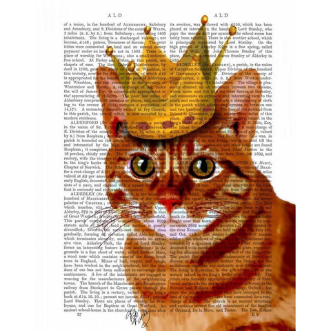 Ginger Cat with Crown Portrai Black Modern Wood Framed Art Print by Fab Funky