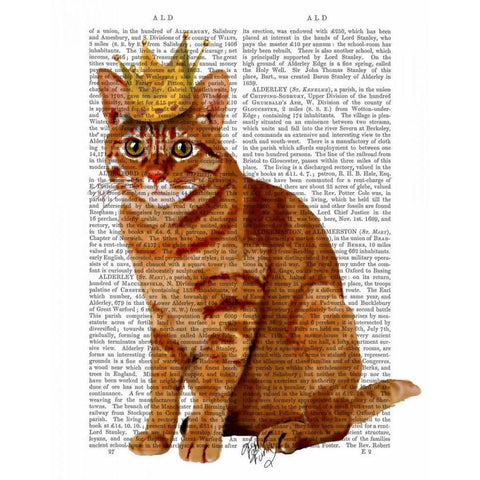 Ginger Cat with Crown Full Black Modern Wood Framed Art Print by Fab Funky