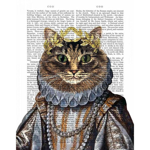 Cat Queen Black Modern Wood Framed Art Print by Fab Funky