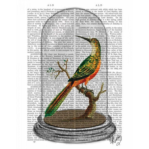 Bird In Bell Jar Black Modern Wood Framed Art Print by Fab Funky