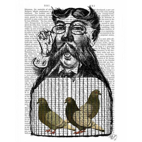 Pigeon Fancier Gold Ornate Wood Framed Art Print with Double Matting by Fab Funky