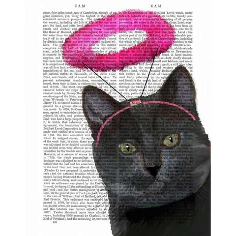 Black Cat With Pink Angel Halo White Modern Wood Framed Art Print by Fab Funky