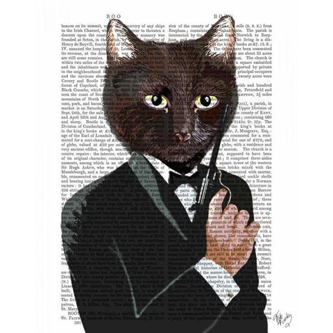 James Bond Cat Gold Ornate Wood Framed Art Print with Double Matting by Fab Funky