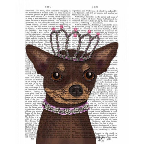 Brown Chihuahua And Tiara White Modern Wood Framed Art Print by Fab Funky
