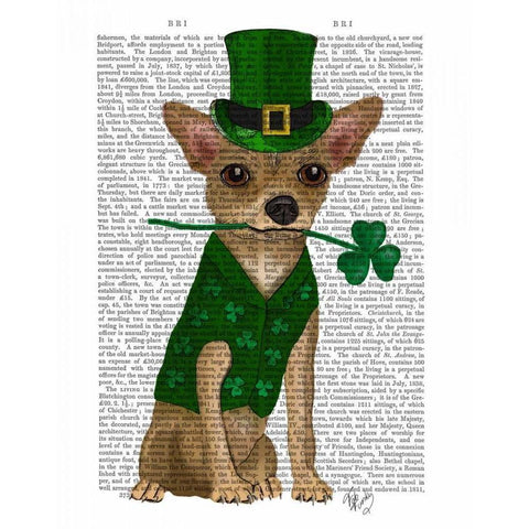 Chihuahua Leprechaun Gold Ornate Wood Framed Art Print with Double Matting by Fab Funky