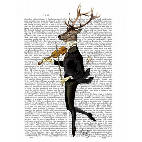 Dancing Deer with Violin Gold Ornate Wood Framed Art Print with Double Matting by Fab Funky