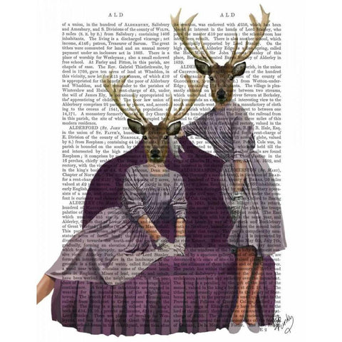 Deer Twins in Purple White Modern Wood Framed Art Print by Fab Funky