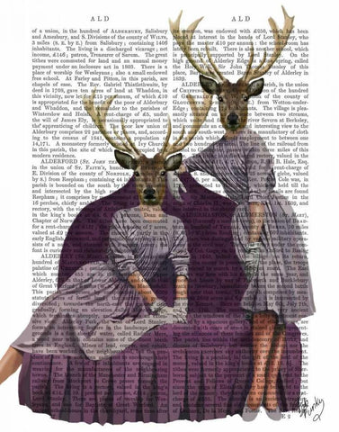 Deer Twins in Purple White Modern Wood Framed Art Print with Double Matting by Fab Funky