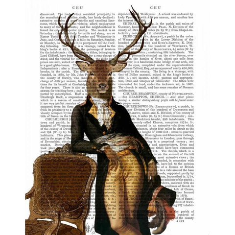 Deer and Chair Full Black Modern Wood Framed Art Print with Double Matting by Fab Funky