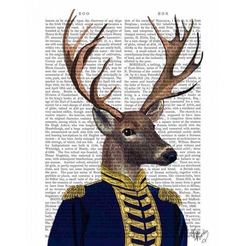 Captain Deer Black Modern Wood Framed Art Print by Fab Funky