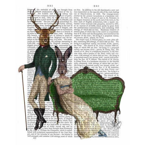 Mr Deer and Mrs Rabbit Black Modern Wood Framed Art Print with Double Matting by Fab Funky