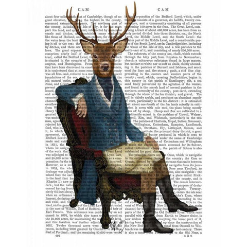 Distinguished Deer Full Black Modern Wood Framed Art Print by Fab Funky