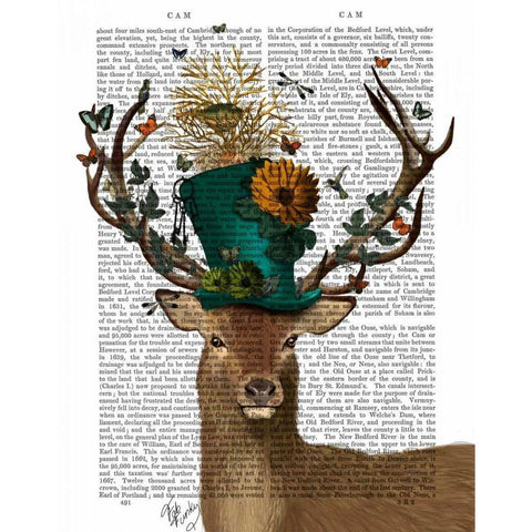 Mad Hatter Deer Black Modern Wood Framed Art Print with Double Matting by Fab Funky