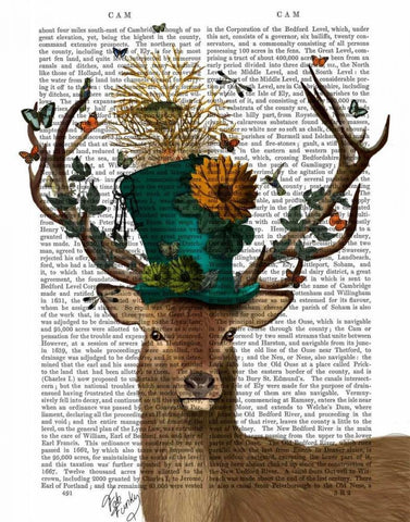 Mad Hatter Deer White Modern Wood Framed Art Print with Double Matting by Fab Funky