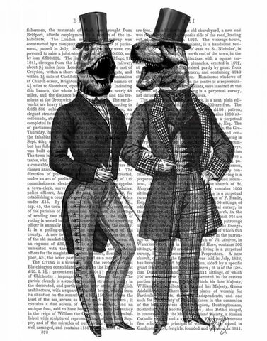 Dinosaur Men Lads Night Out White Modern Wood Framed Art Print with Double Matting by Fab Funky
