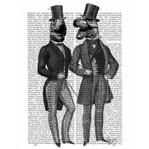 Dinosaur Men Lads Night Out Black Modern Wood Framed Art Print by Fab Funky