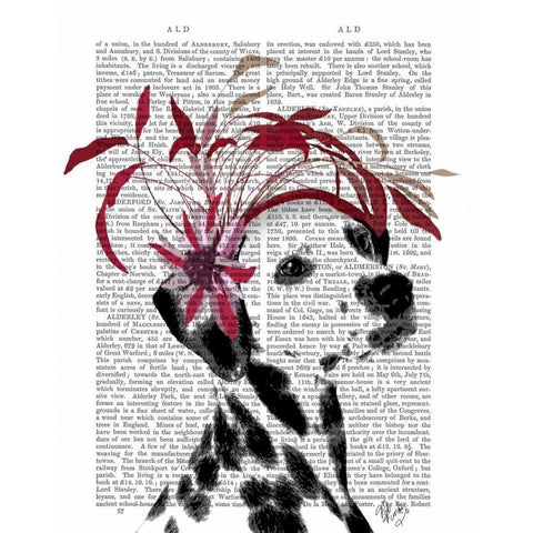 Dalmatian With Red Fascinator Black Modern Wood Framed Art Print with Double Matting by Fab Funky