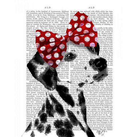 Dalmatian With Red Bow White Modern Wood Framed Art Print by Fab Funky