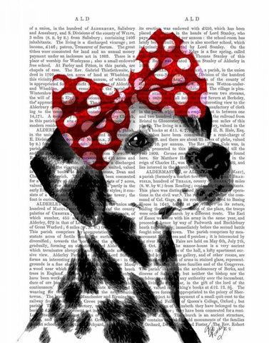 Dalmatian With Red Bow White Modern Wood Framed Art Print with Double Matting by Fab Funky