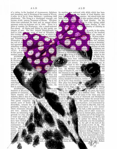 Dalmatian with Purple Bow on Head White Modern Wood Framed Art Print with Double Matting by Fab Funky