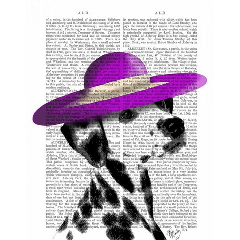 Dalmatian With Purple Wide Brimmed Hat Gold Ornate Wood Framed Art Print with Double Matting by Fab Funky