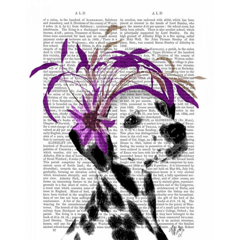 Dalmatian With Purple Fascinator Black Modern Wood Framed Art Print with Double Matting by Fab Funky