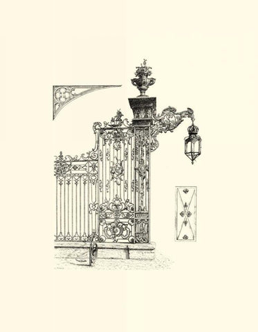 B-W Wrought Iron Gate IV Black Ornate Wood Framed Art Print with Double Matting by Unknown