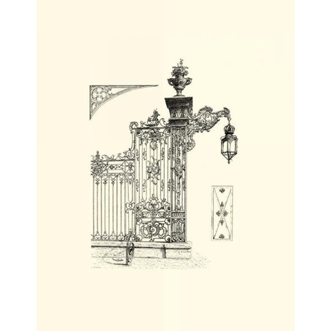 B-W Wrought Iron Gate IV Gold Ornate Wood Framed Art Print with Double Matting by Unknown