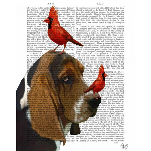 Basset Hound and Birds White Modern Wood Framed Art Print by Fab Funky