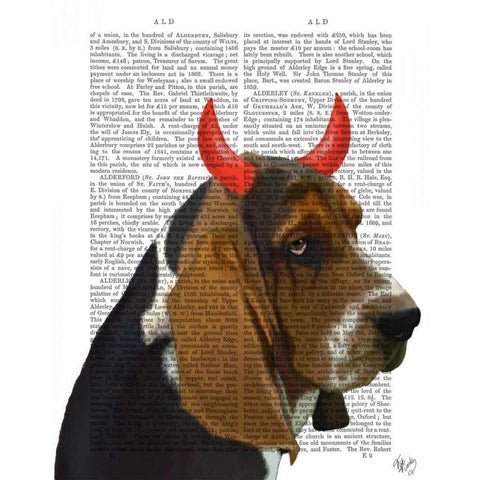 Basset Hound and Devil Horns Black Modern Wood Framed Art Print with Double Matting by Fab Funky