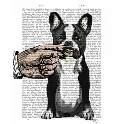 French Bulldog and Finger Moustache White Modern Wood Framed Art Print by Fab Funky