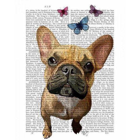 Brown French Bulldog and Butterflies White Modern Wood Framed Art Print by Fab Funky