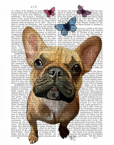 Brown French Bulldog and Butterflies White Modern Wood Framed Art Print with Double Matting by Fab Funky