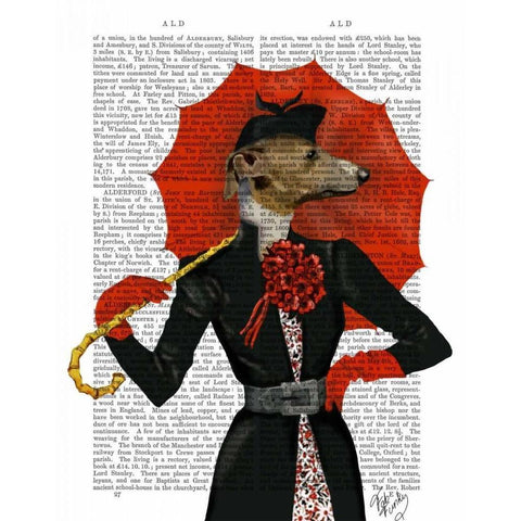 Elegant Greyhound and Red Umbrella Black Modern Wood Framed Art Print with Double Matting by Fab Funky