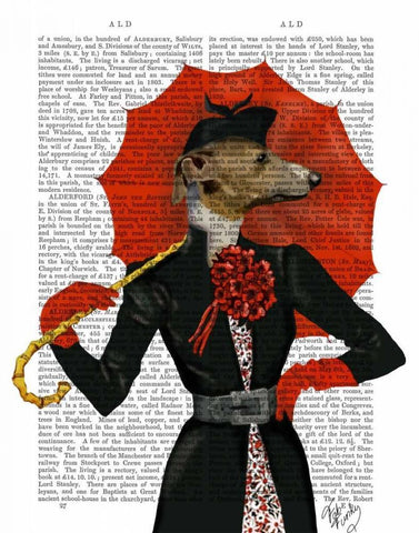 Elegant Greyhound and Red Umbrella Black Ornate Wood Framed Art Print with Double Matting by Fab Funky