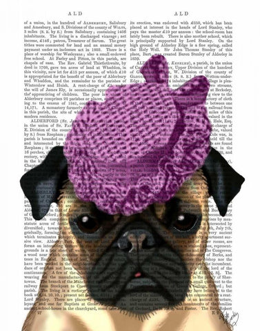 Pug with Vintage Purple Hat Black Ornate Wood Framed Art Print with Double Matting by Fab Funky