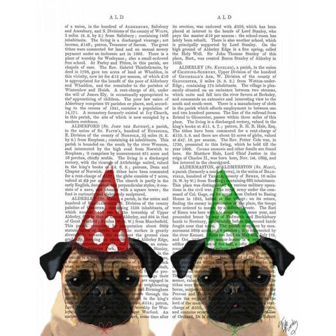 Party Pugs Pair Gold Ornate Wood Framed Art Print with Double Matting by Fab Funky