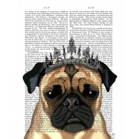 Pug With Tiara White Modern Wood Framed Art Print by Fab Funky