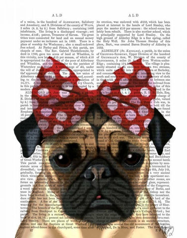 Pug with Red Spotty Bow On Head White Modern Wood Framed Art Print with Double Matting by Fab Funky