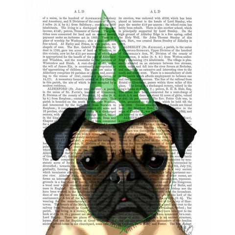 Party Pug White Modern Wood Framed Art Print by Fab Funky