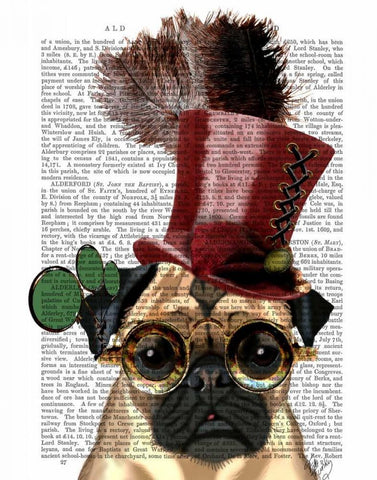 Pug with Steampunk Style Top Hat White Modern Wood Framed Art Print with Double Matting by Fab Funky