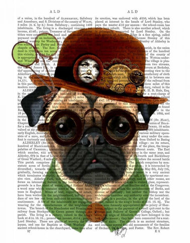 Pug with Steampunk Bowler Hat White Modern Wood Framed Art Print with Double Matting by Fab Funky