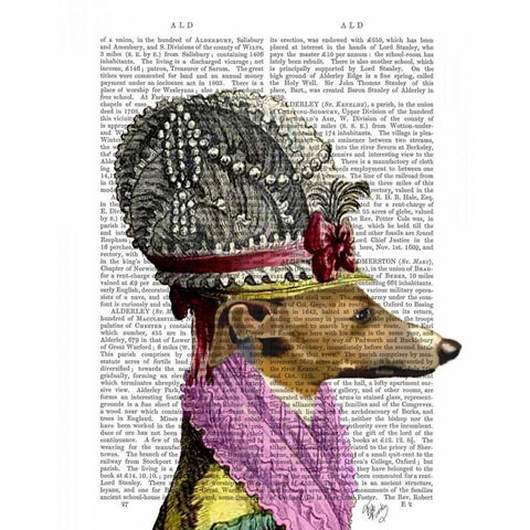 Greyhound in 16th Century Hat White Modern Wood Framed Art Print by Fab Funky