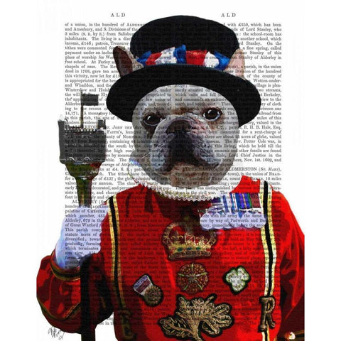Bulldog Beefeater Black Modern Wood Framed Art Print by Fab Funky