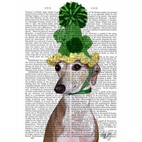 Greyhound in Green Knitted Hat Black Modern Wood Framed Art Print with Double Matting by Fab Funky