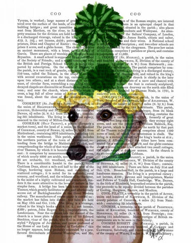 Greyhound in Green Knitted Hat Black Ornate Wood Framed Art Print with Double Matting by Fab Funky